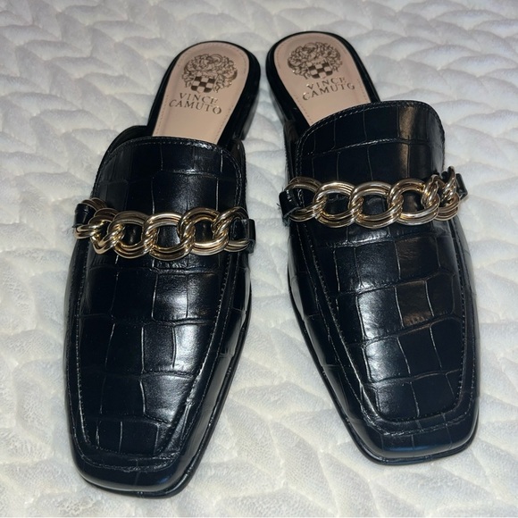 Vince Camuto Rachey Black and Gold Mules with Chain Detail size 9,5 - Picture 2 of 10